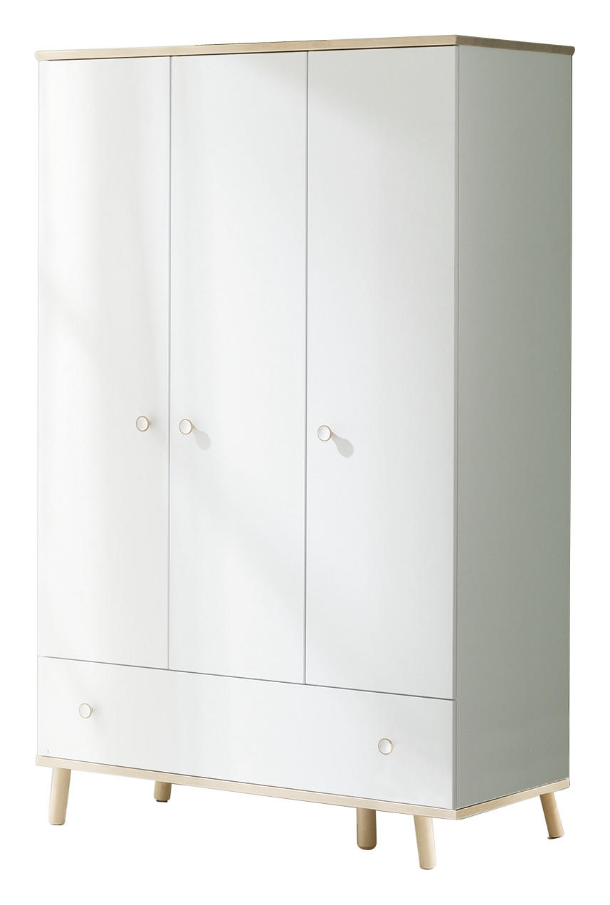 KLEIDERSCHRANK 3-türig Weiß, Birkefarben - Birkefarben/Weiß, Design, Holz/Holzwerkstoff (125,1/198,7/56,3cm) - Paidi
