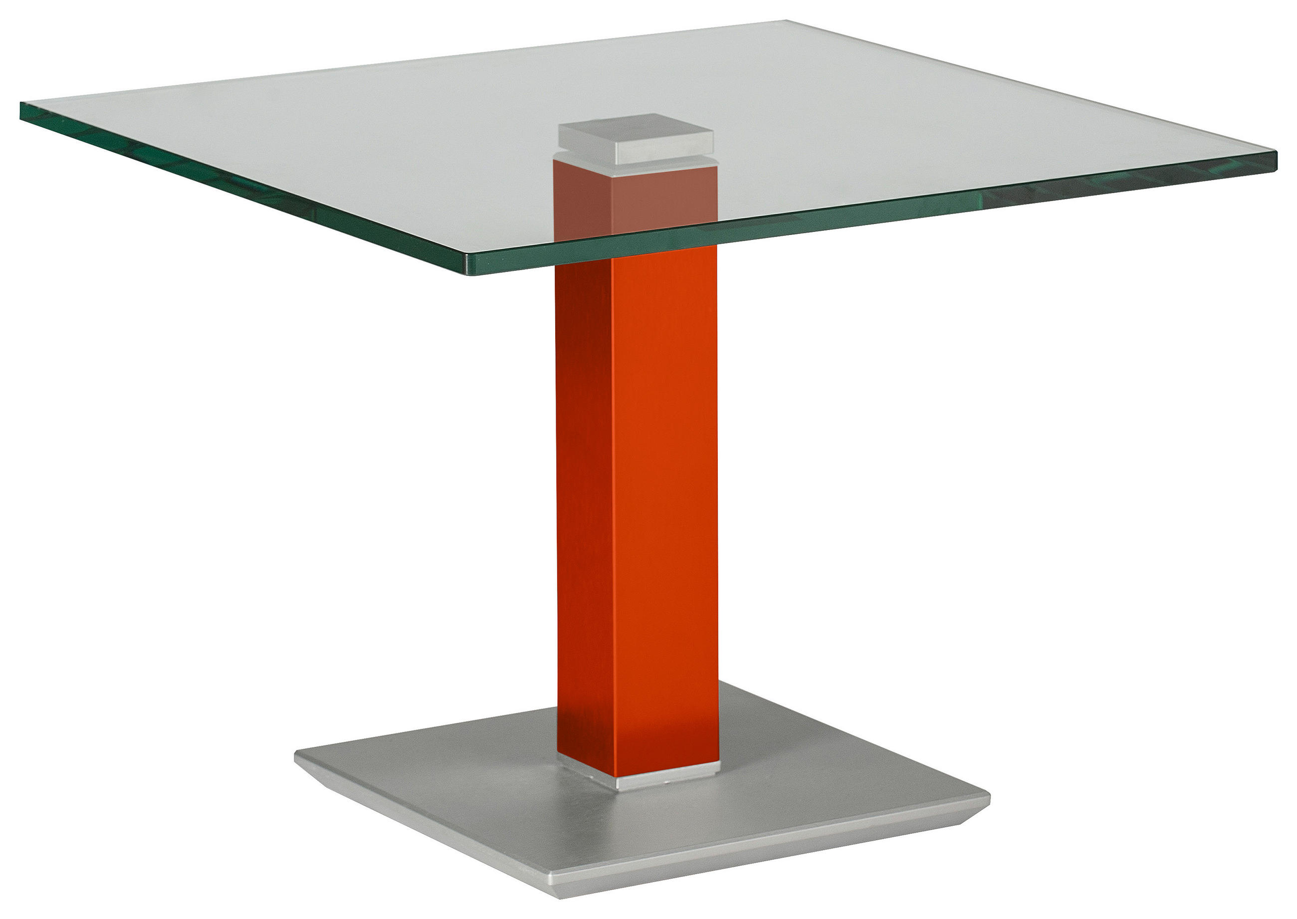 BEISTELLTISCH quadratisch Orange, Rot, Edelstahlfarben  - Edelstahlfarben/Rot, Design, Glas/Kunststoff (60/60/46-65cm)