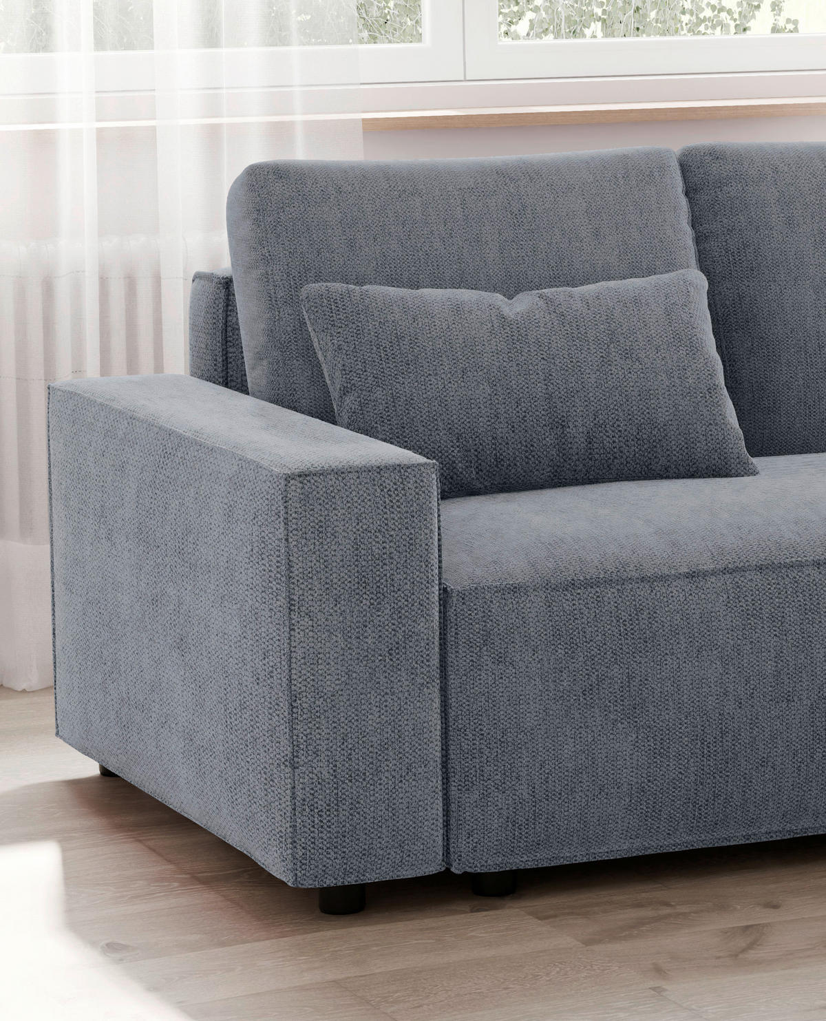 ECKSCHLAFSOFA  mit seitenverkehrt erhältlich, Rücken echt Chenille Anthrazit  - Anthrazit/Schwarz, MODERN, Kunststoff/Textil (247/154cm) - Livetastic