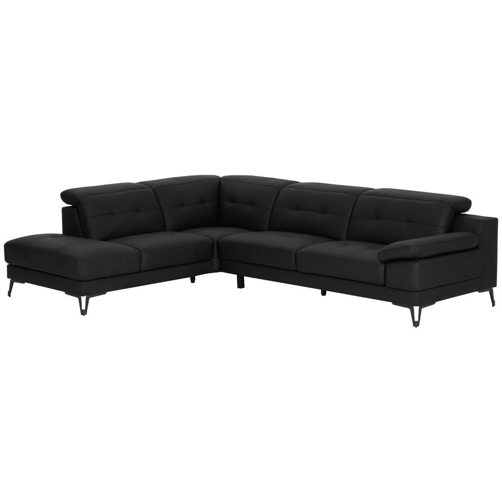 Thumbnail - Mid.you Ecksofa, Schwarz, Leder, Echtleder, Büffelleder, 3-Sitzer, L-Form, Ottomane links, 287x224 cm, Wohnzimmer, Sofas...
