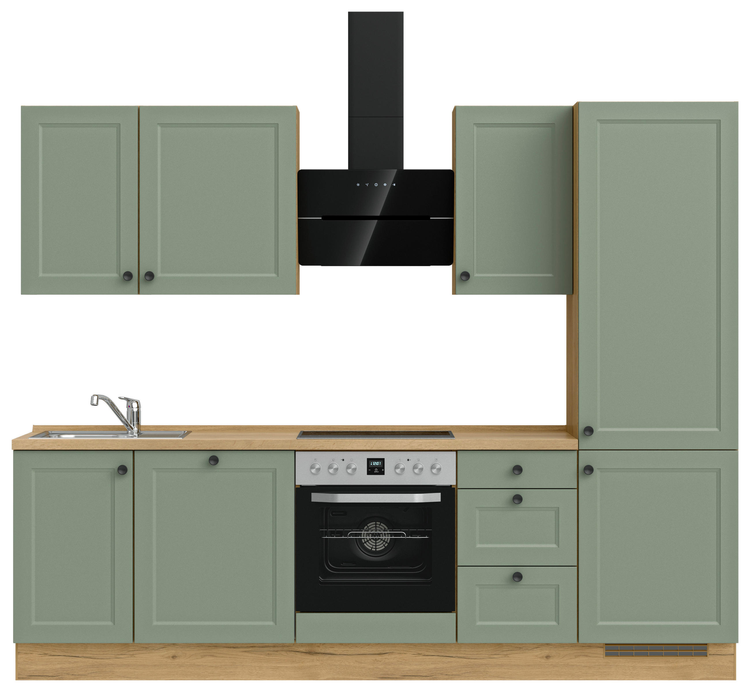 KÜCHENLEERBLOCK 270 cm   in Grün, Eichefarben  - Eichefarben/Schwarz, MODERN, Holzwerkstoff/Metall (270cm) - Nobilia