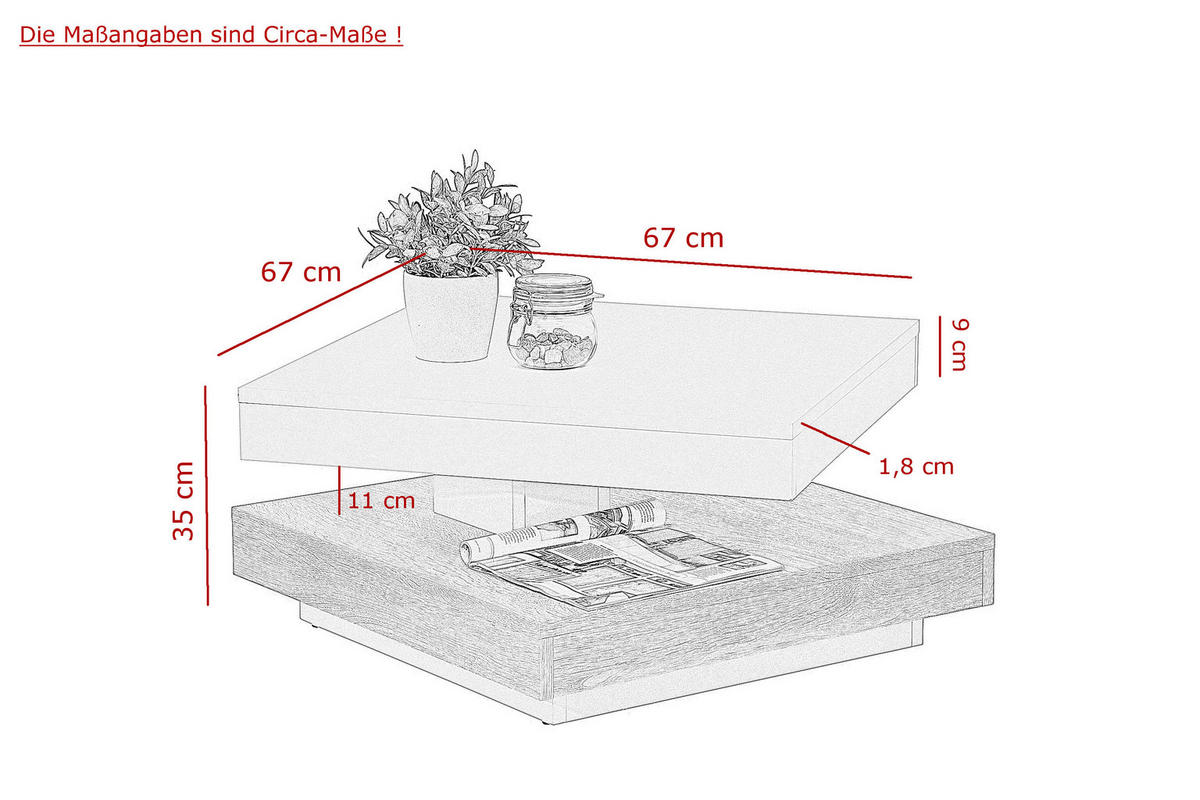COUCHTISCH 67/67/35 cm quadratisch Weiß, Sonoma Eiche  - Weiß/Sonoma Eiche, Basics, Holzwerkstoff (67/67/35cm) - Boxxx