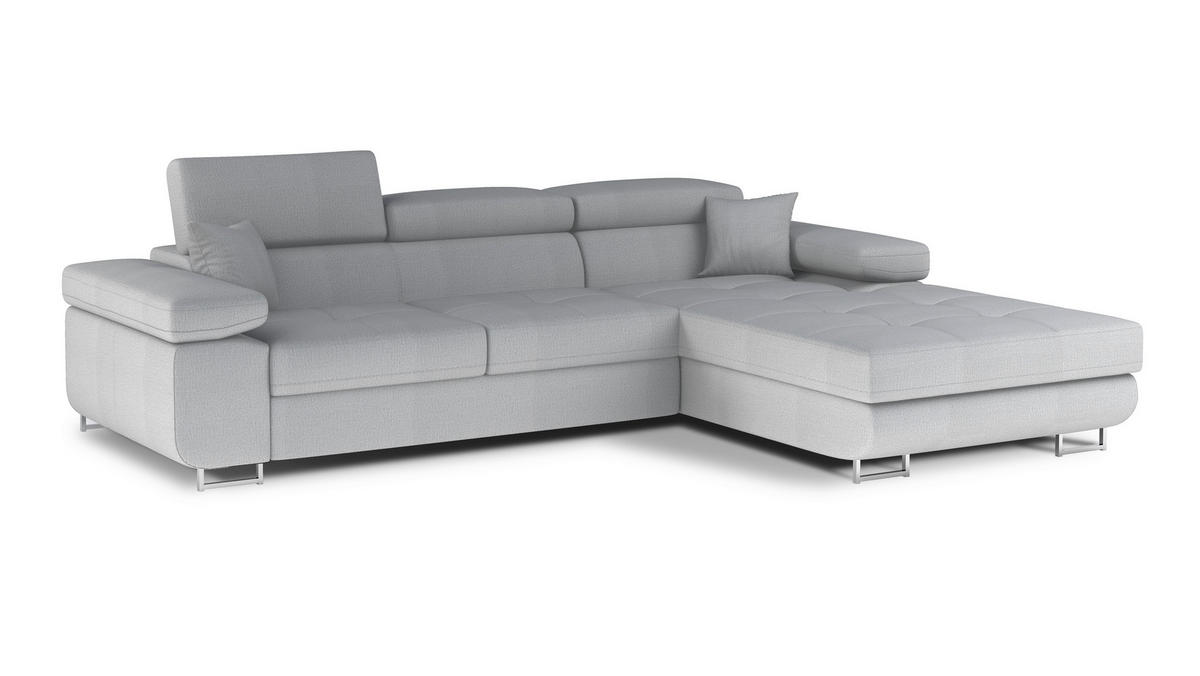 ECKSOFA in Samt Hellgrau  289/203 cm  - Chromfarben/Hellgrau, Design, Textil/Metall (289/203cm) - MID.YOU