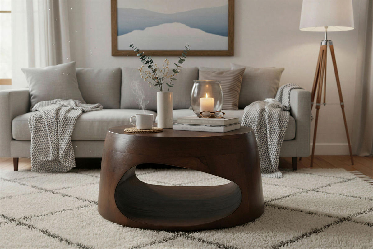 COUCHTISCH Mangoholz massiv 75/75/38 cm rund Braun  - Braun, Design, Holz (75/75/38cm) - MID.YOU