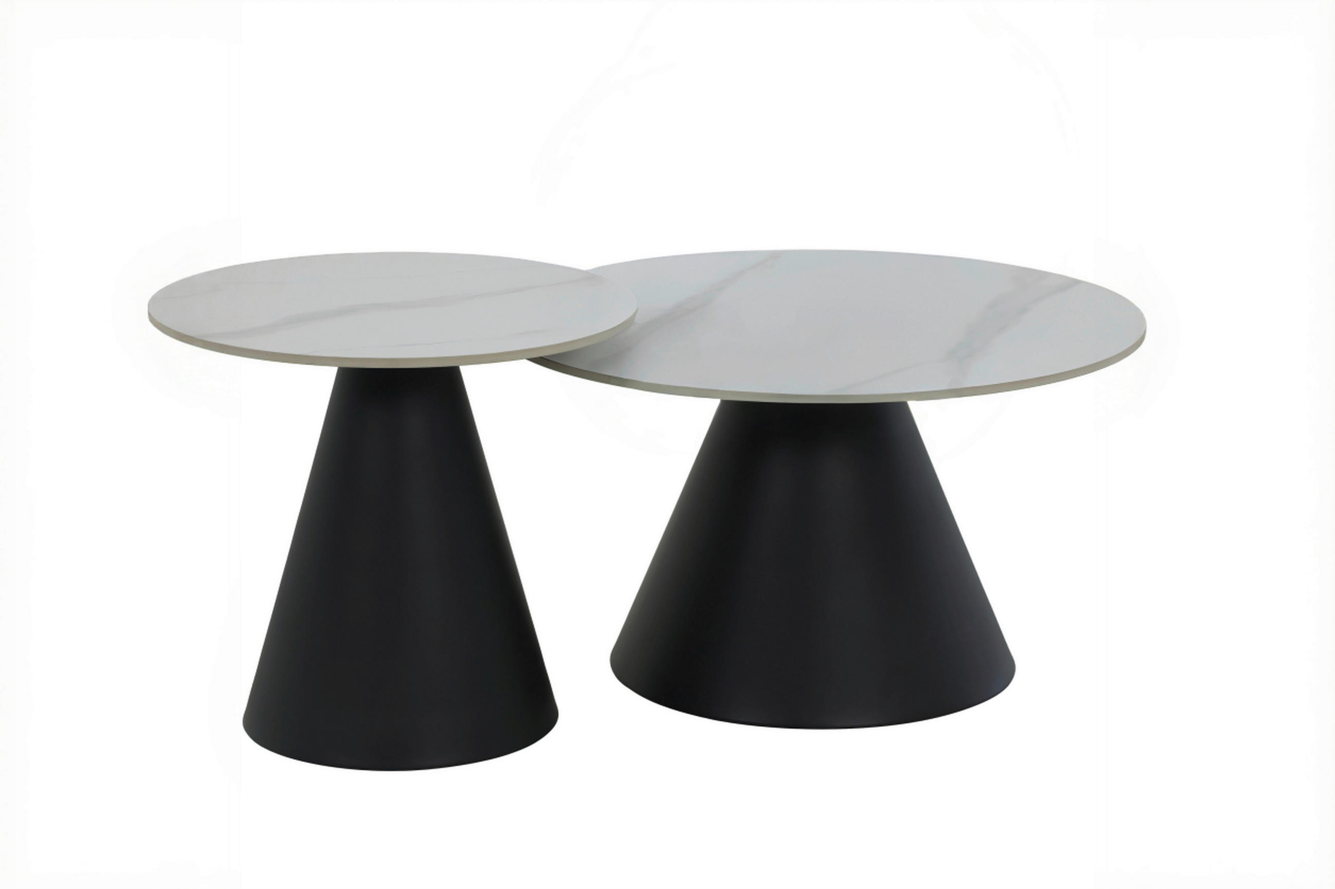 COUCHTISCHSET rund Schwarz, Weiß  - Schwarz/Weiß, Design, Stein/Metall (70/50/40/46/70/50cm) - Livetastic