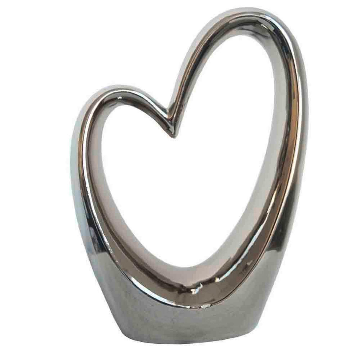 DEKORAČNÉ SRDCE - strieborná, Basics, keramika (17,5/24,5/7cm)