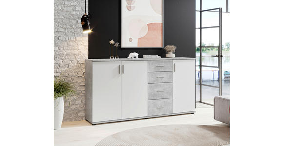 KOMMODE Bobby, 160/82/35 cm, 4 Schublade(n)  - Silberfarben/Weiß, KONVENTIONELL, Holzwerkstoff/Kunststoff (160/82/35cm) - Carryhome