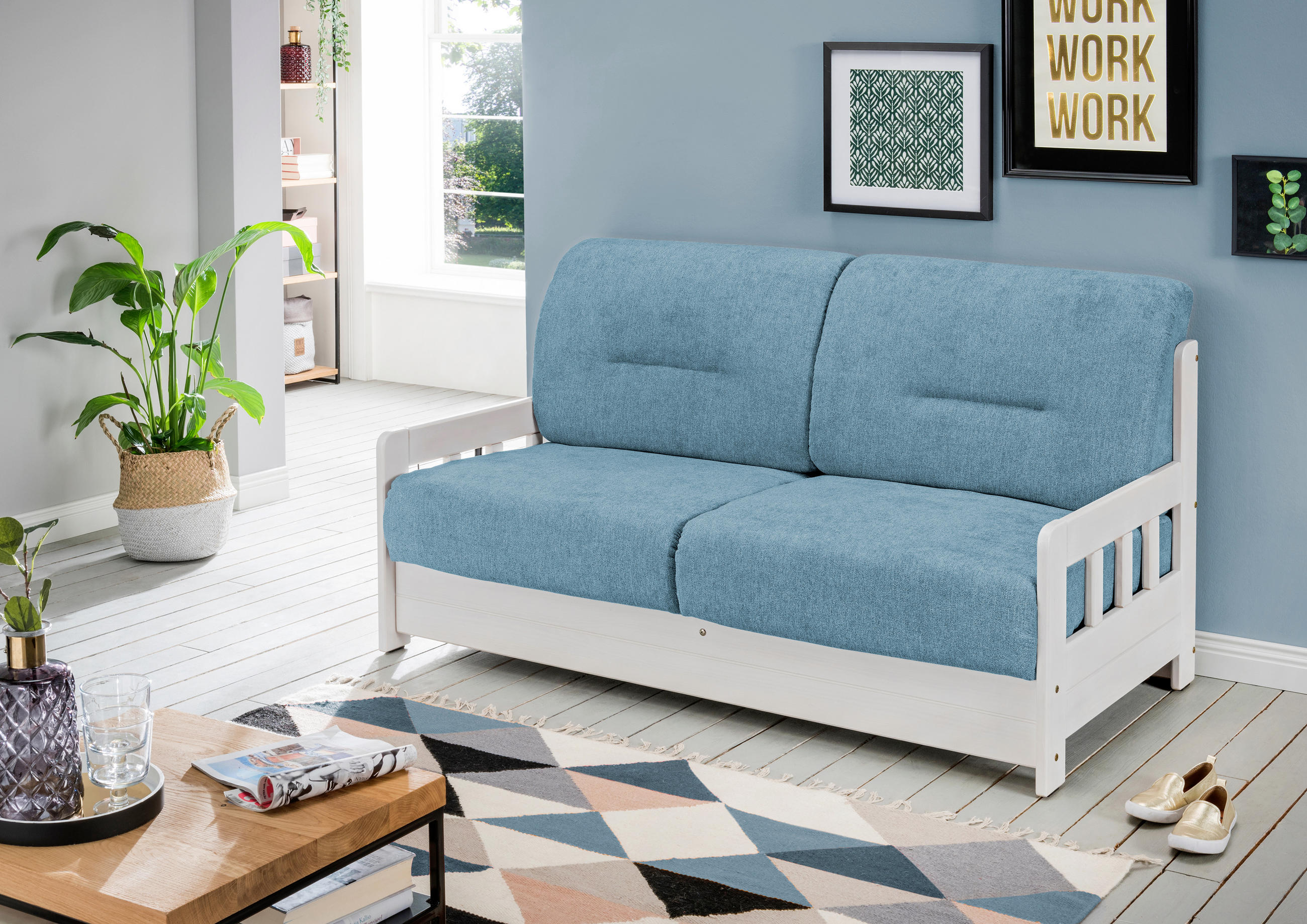 SCHLAFSOFA in Mikrofaser Blau, Weiß  - Blau/Weiß, LIFESTYLE, Holz/Textil (154/88/90cm) - Livetastic