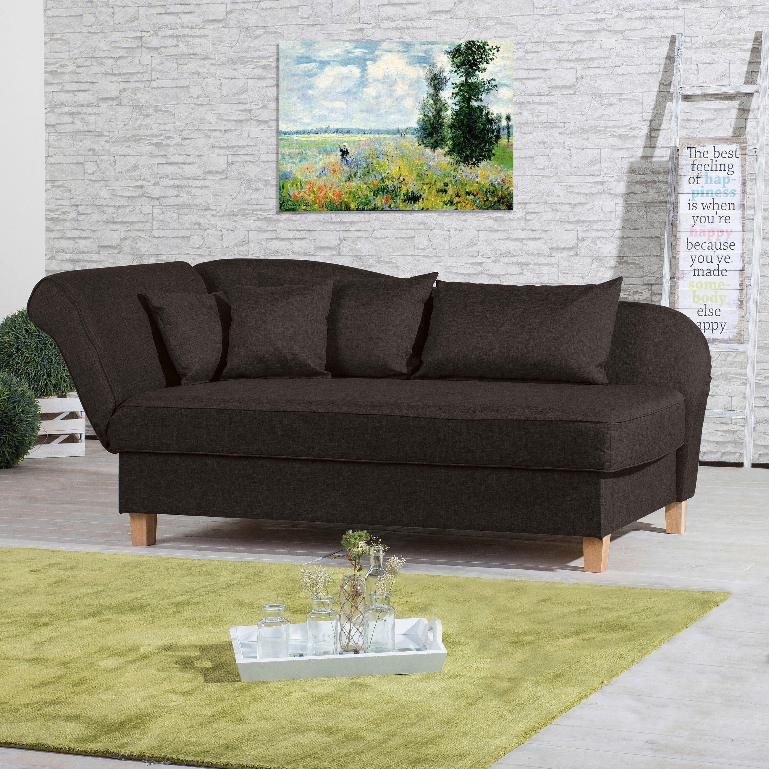 RÉCAMIERE Dunkelbraun Flachgewebe  - Dunkelbraun/Buchefarben, Design, Holz/Textil (190/88/82cm) - Max Winzer