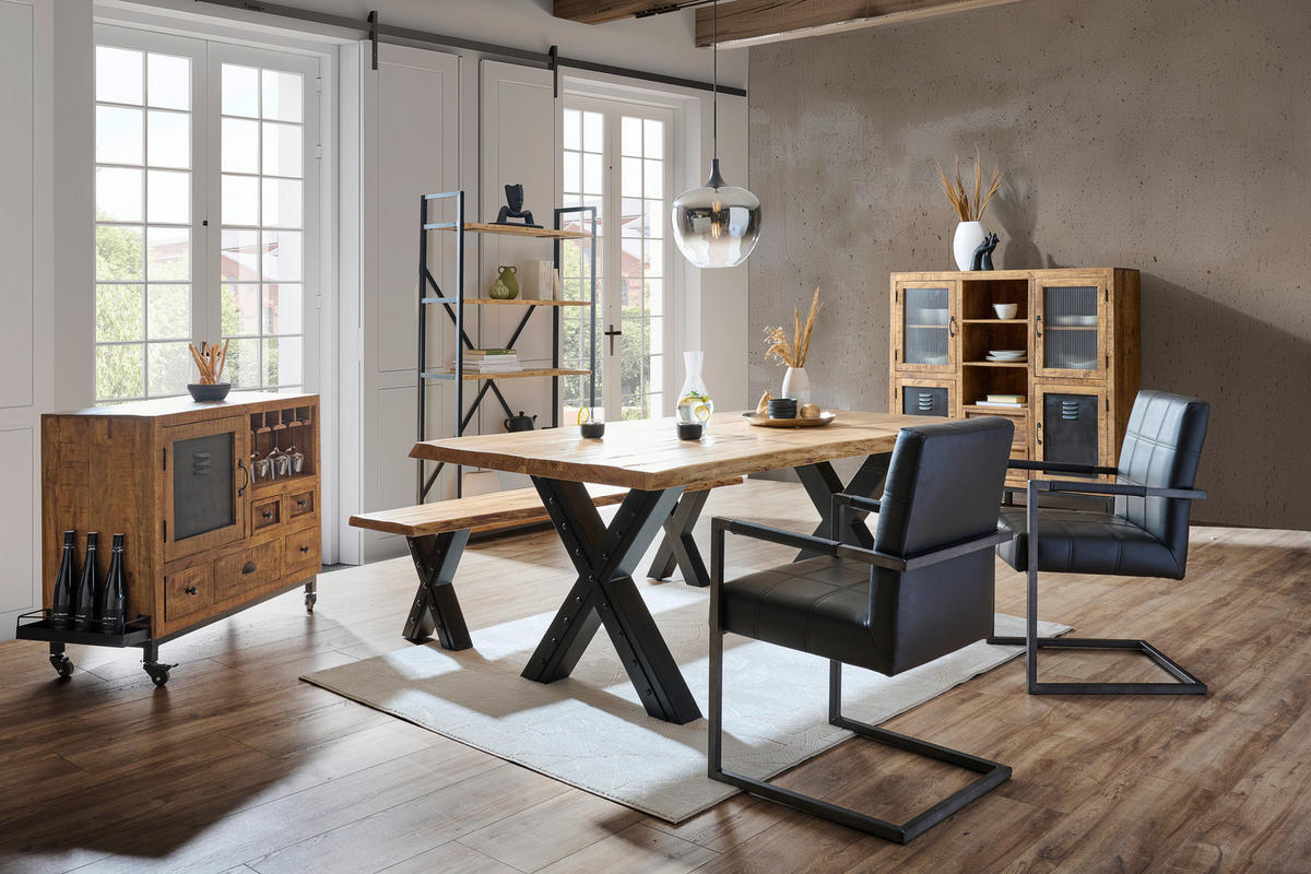 ESSTISCH in Holz, Metall 200/100/76 cm   - Schwarz/Akaziefarben, Design, Holz/Metall (200/100/76cm) - Ambia Home