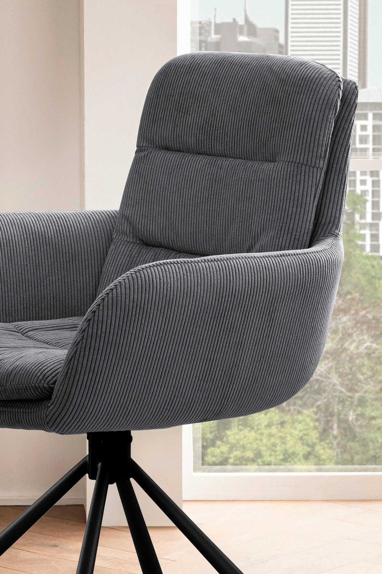 ARMLEHNSTUHL  in Cord  - Dunkelgrau/Schwarz, MODERN, Textil/Metall (60/89/64cm) - Livetastic