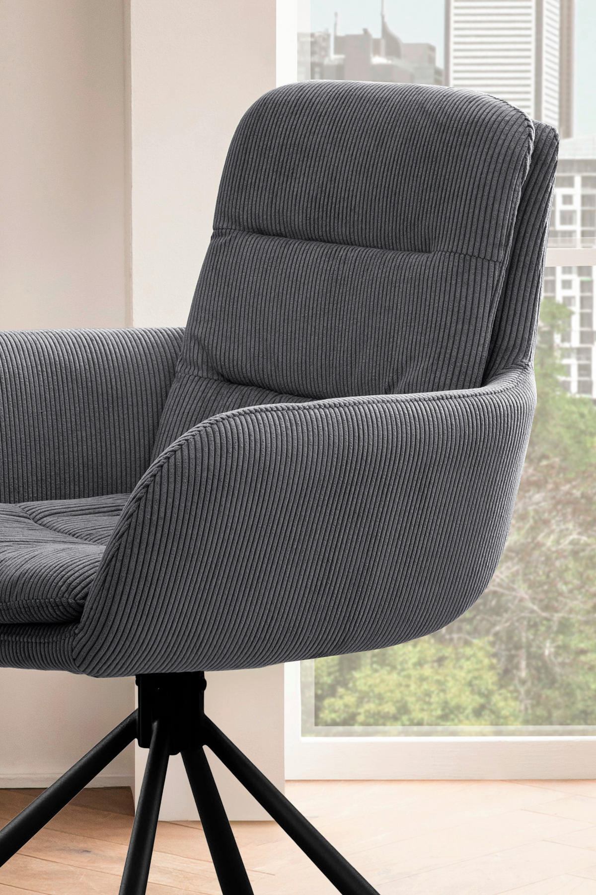 DREHSTUHL Cord Dunkelgrau  - Dunkelgrau/Schwarz, MODERN, Textil/Metall (60/89/64cm) - Livetastic