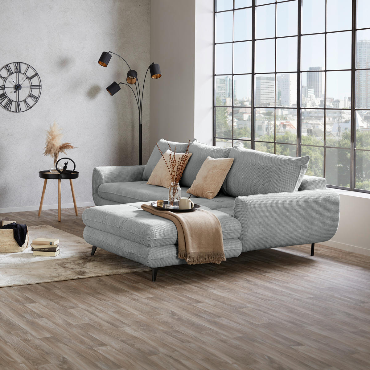 ECKSOFA WAVE Silberfarben Struktur  - Beige/Silberfarben, MODERN, Textil/Metall (266/189cm) - MID.YOU