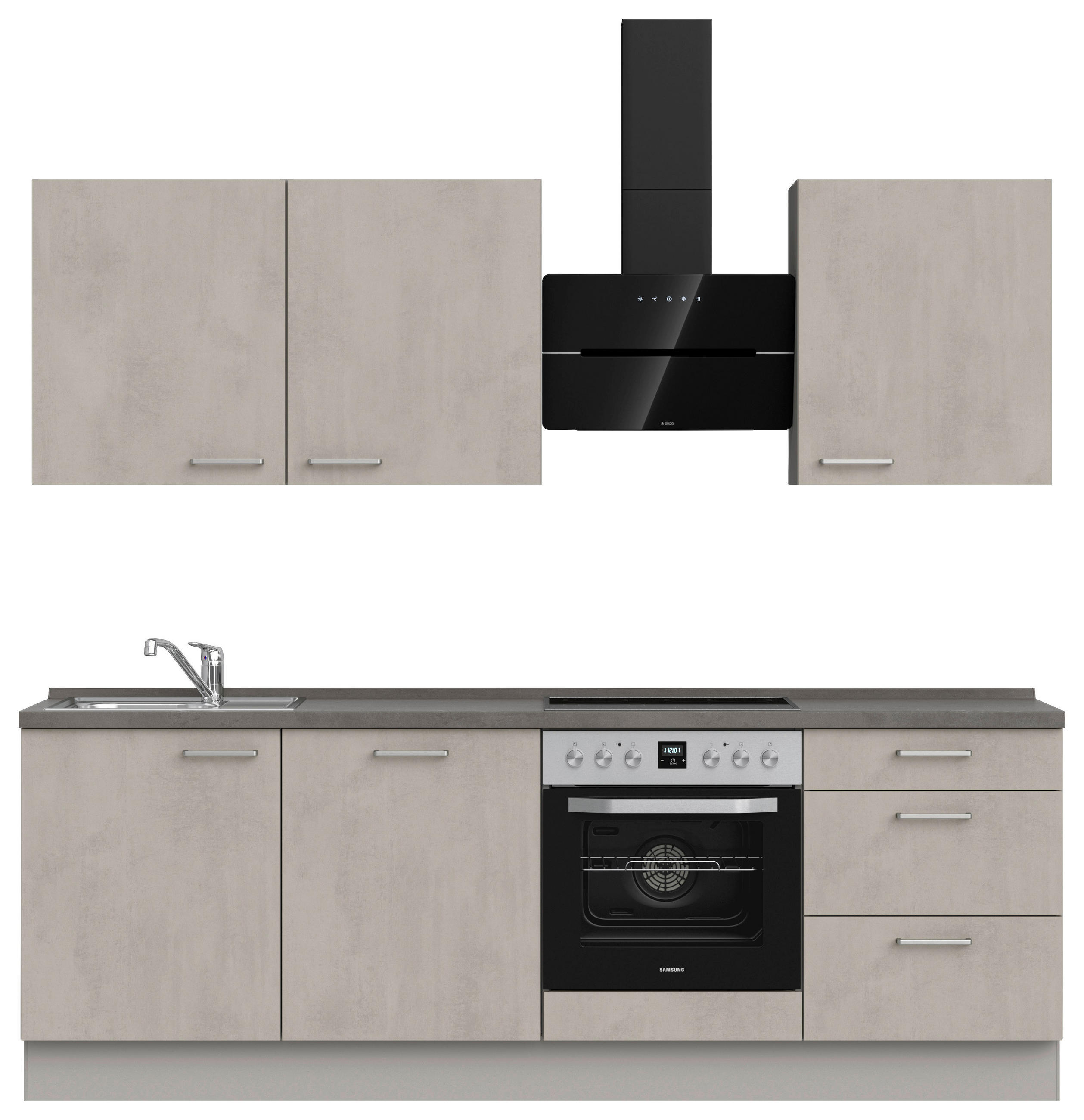 KÜCHENBLOCK 240 cm   in Grau, Schieferfarben  - Schieferfarben/Edelstahlfarben, MODERN, Holzwerkstoff/Metall (240cm) - Nobilia