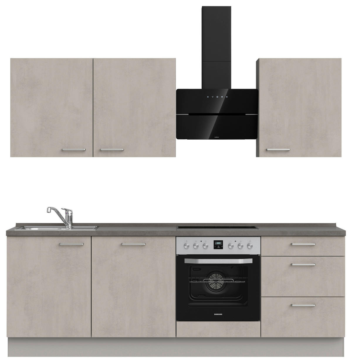 KÜCHENBLOCK 240 cm   in Grau, Schieferfarben  - Schieferfarben/Edelstahlfarben, MODERN, Holzwerkstoff/Metall (240cm) - Nobilia