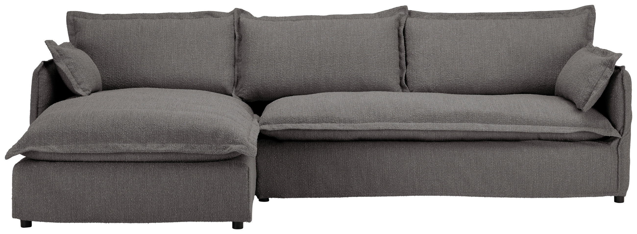HUSSEN-ECKSOFA in Flachgewebe, Bouclé Grau  165/295 cm  - Schwarz/Grau, Trend, Textil/Metall (165/295cm) - Livetastic