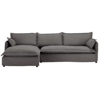 HUSSEN-ECKSOFA in Flachgewebe, Bouclé Grau  165/295 cm  - Schwarz/Grau, Trend, Textil/Metall (165/295cm) - Livetastic