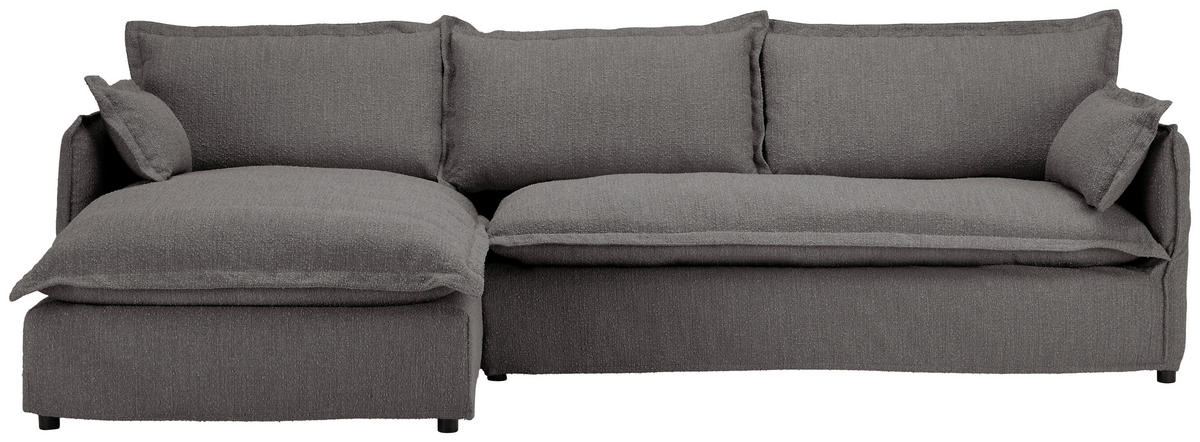 HUSSEN-ECKSOFA in Flachgewebe, Bouclé Grau  165/295 cm  - Schwarz/Grau, Trend, Textil/Metall (165/295cm) - Livetastic