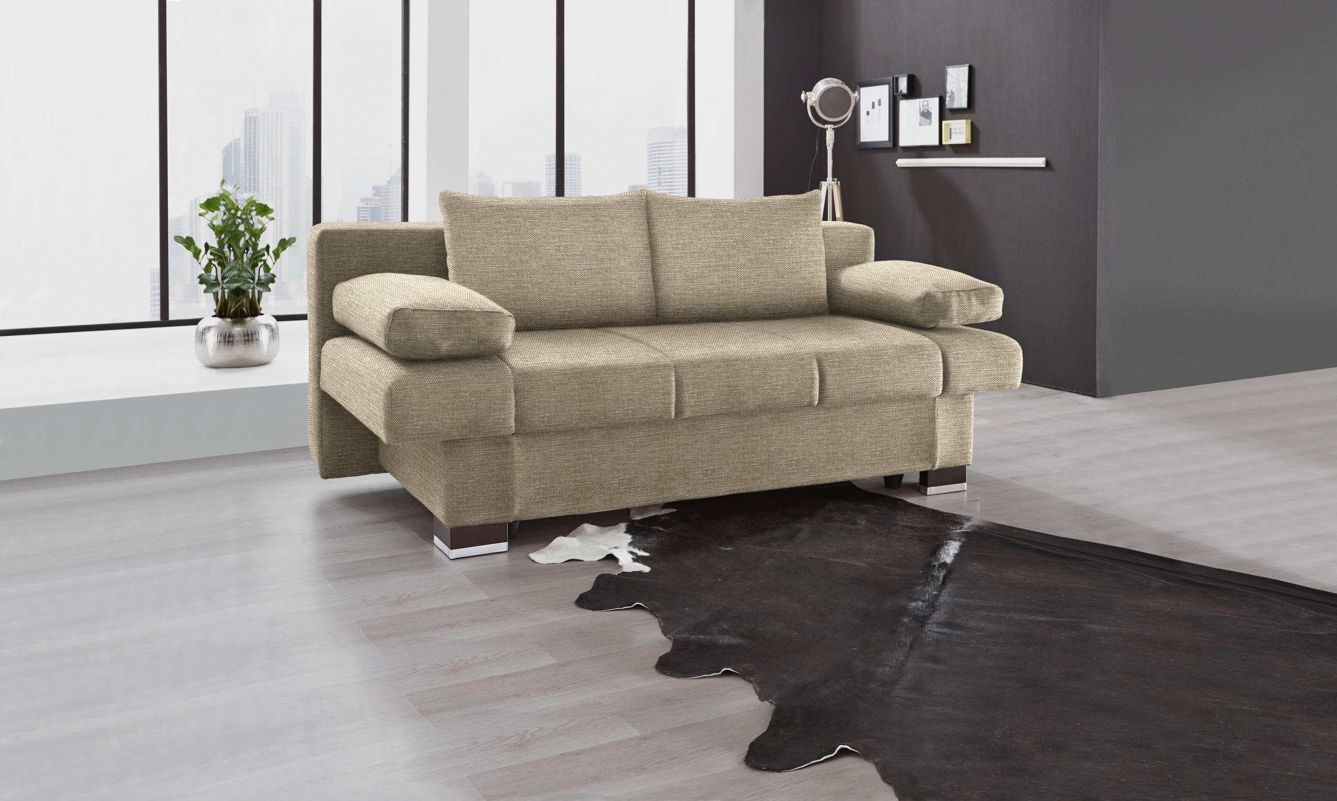 SCHLAFSOFA Helen  mit Stoffauswahl, Schlafen auf Sitzhöhe, Rücken echt Beige  - Wengefarben/Beige, KONVENTIONELL, Holz/Textil (200/80/104cm) - Novel