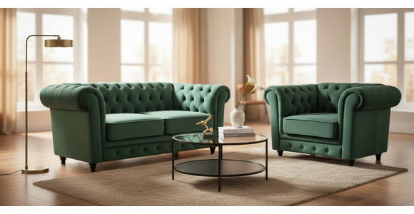 CHESTERFIELD-SOFA  in Samt Grün, Schwarz  - Schwarz/Grün, Trend, Holz/Textil (165/73/87cm) - Xora