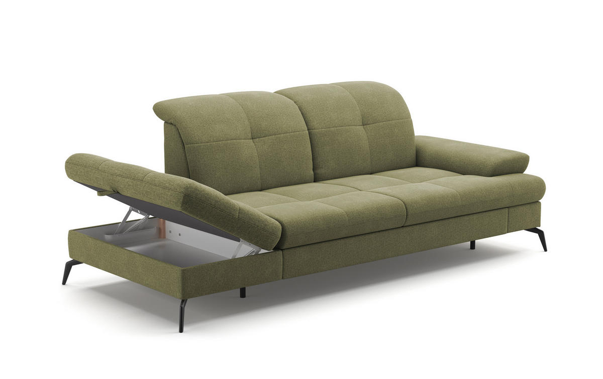 RÉCAMIERE Hellgrün Flachgewebe  - Schwarz/Hellgrün, KONVENTIONELL, Textil/Metall (231/90/122cm) - Sit & More