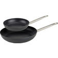 PFANNENSET Bari Aluminium, Edelstahl 2-teilig  - Edelstahlfarben/Schwarz, KONVENTIONELL, Metall (20+28cm) - Homeware Profession.