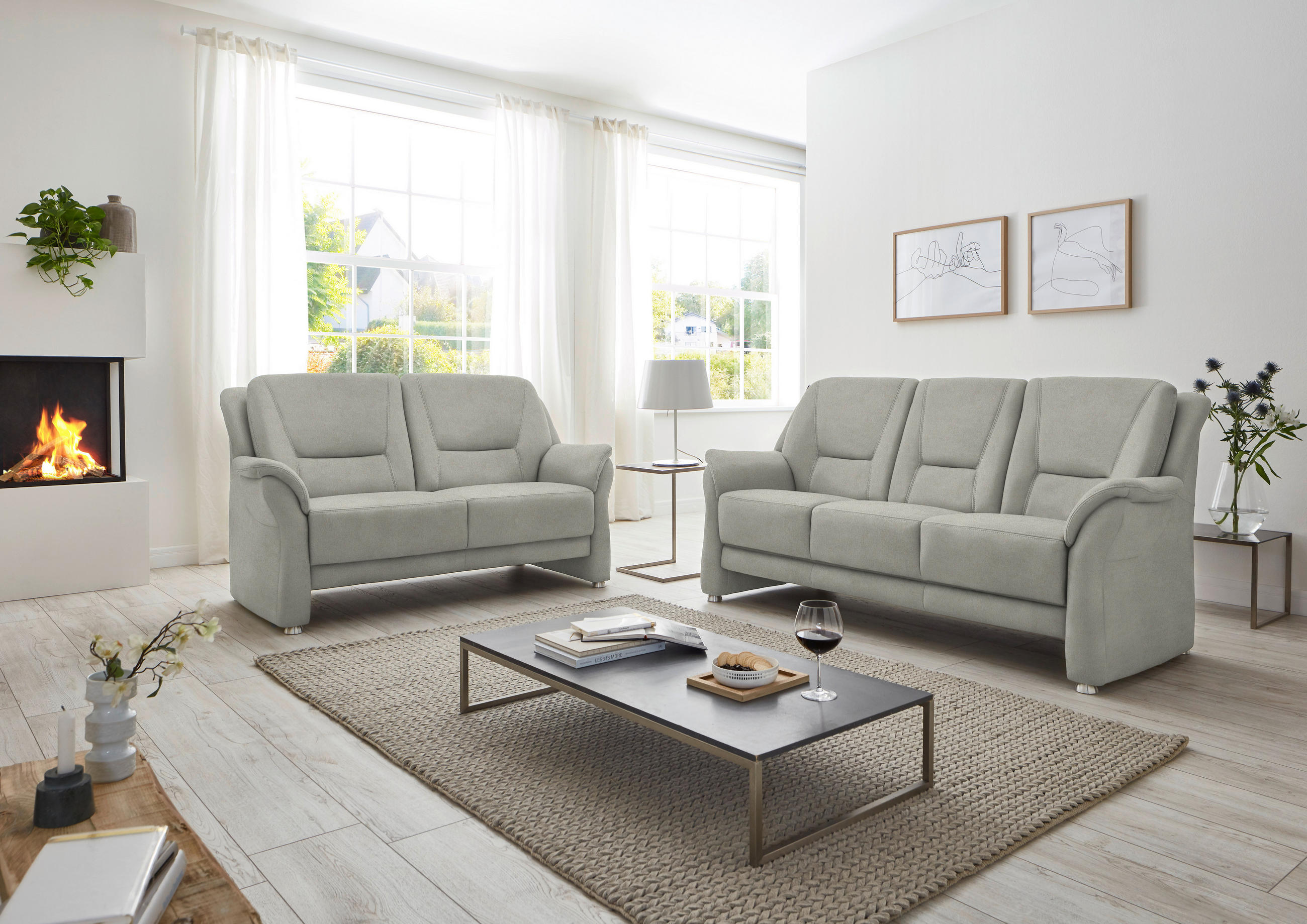 2,5-SITZER in Mikrofaser Silberfarben  - Beige/Silberfarben, Konventionell, Textil/Metall (172/100/89cm) - Beldomo Comfort