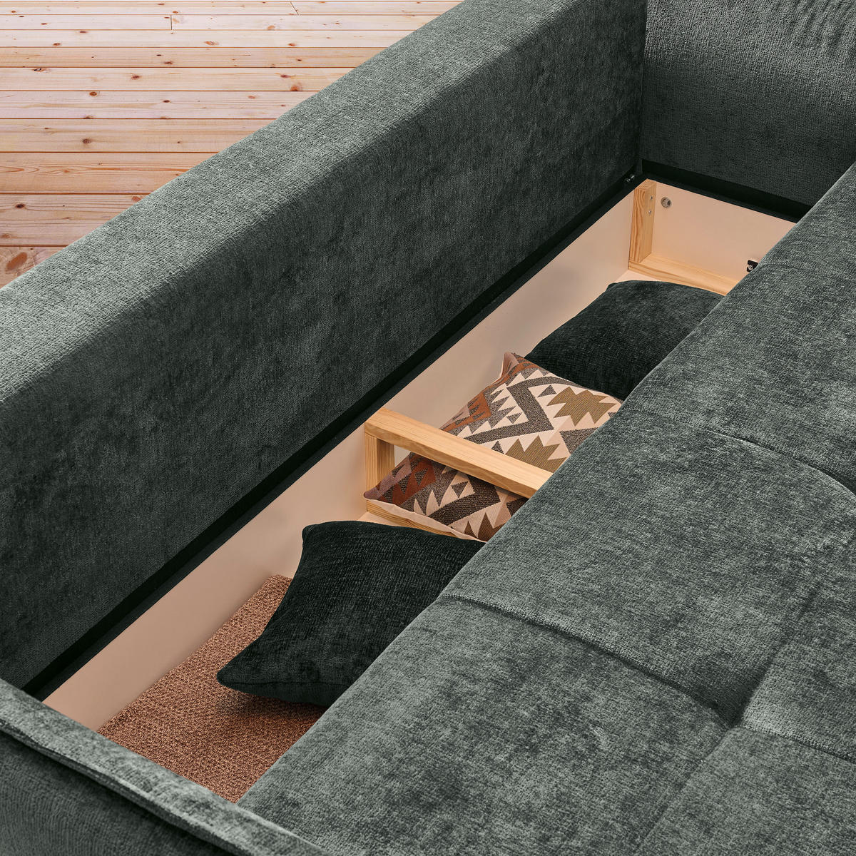 BOXSPRINGSOFA  mit Stoffauswahl, Liegefunktion, Schlafen auf Sitzhöhe, Rücken echt Chenille Dunkelgrün  - Dunkelgrün/Schwarz, MODERN, Kunststoff/Textil (235/95/108cm) - Hom`in