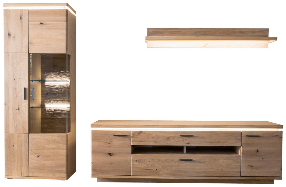 WOHNWAND  in Eichefarben  300/204/50 cm  - Eichefarben/Grau, Design, Glas/Holz (300/204/50cm) - Livetastic