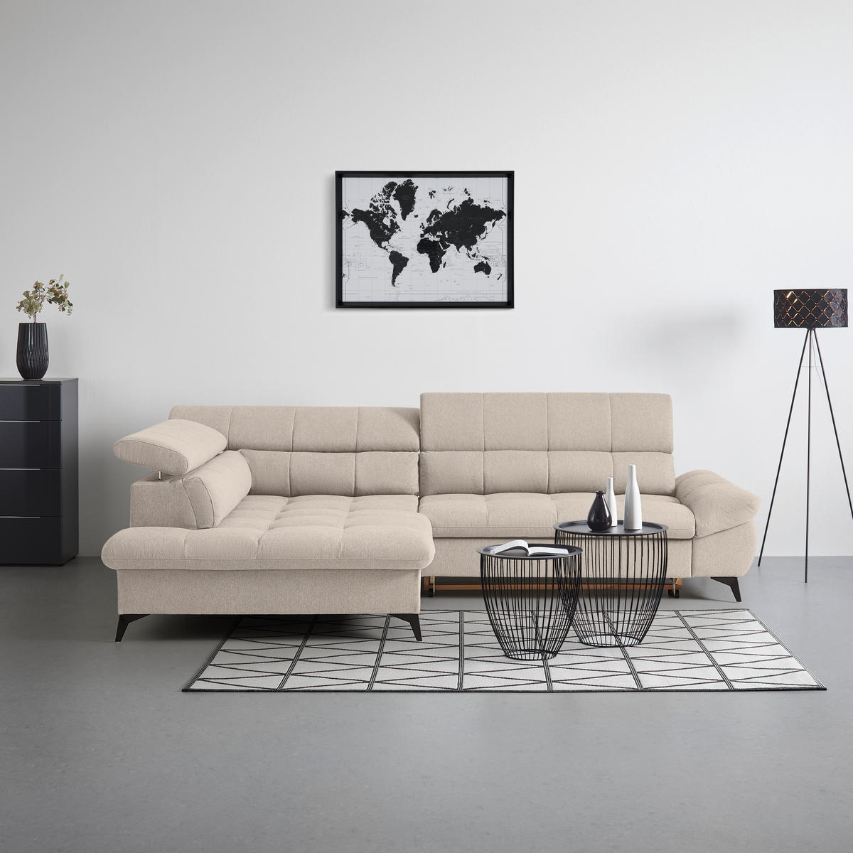 ECKSOFA in Chenille Beige  - Beige/Schwarz, Modern, Textil/Metall (201/296cm) - Livetastic