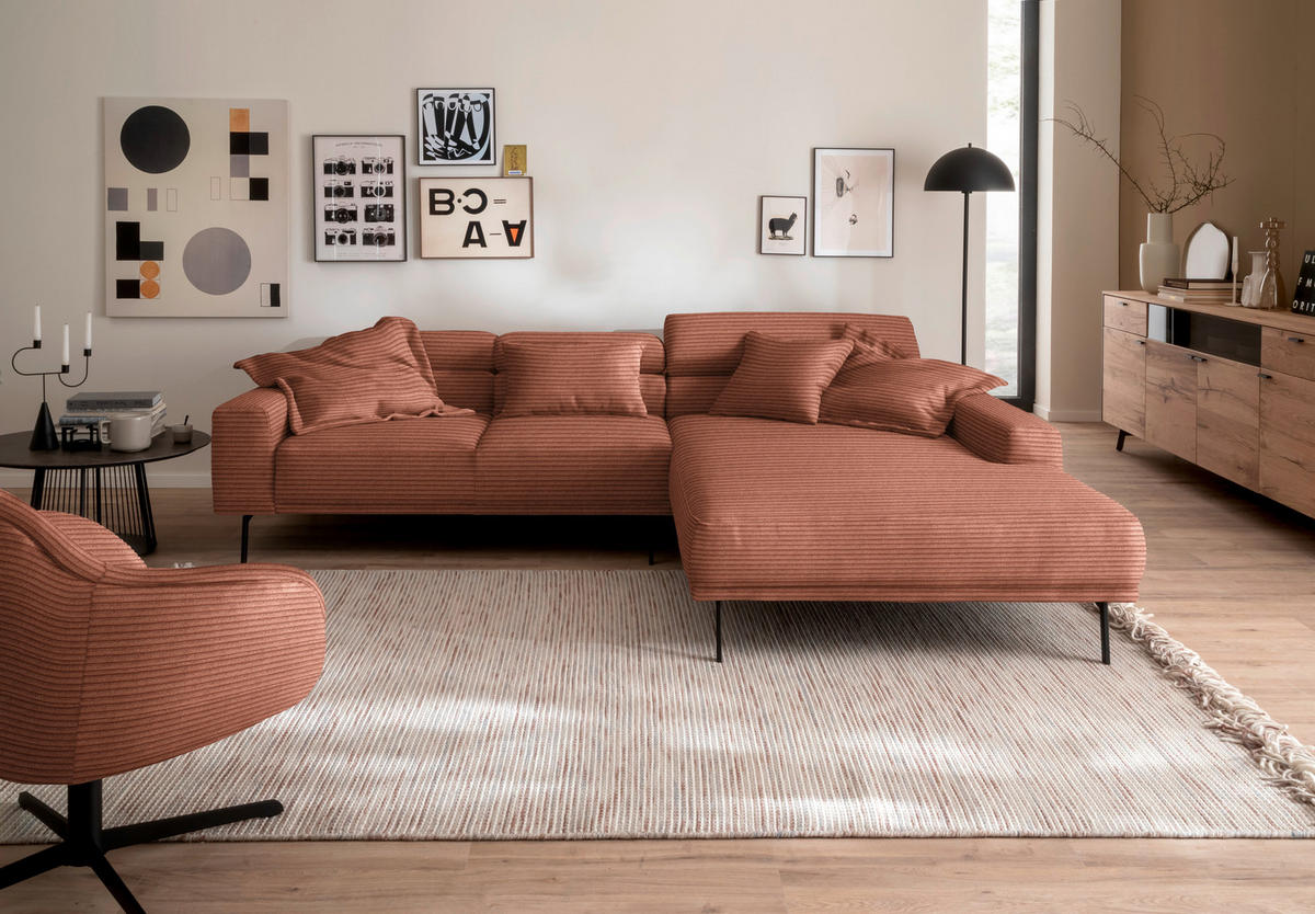 ECKSOFA Cord Rostfarben  - Rostfarben/Schwarz, Design, Textil/Metall (293/215-217cm) - Schöner Wohnen
