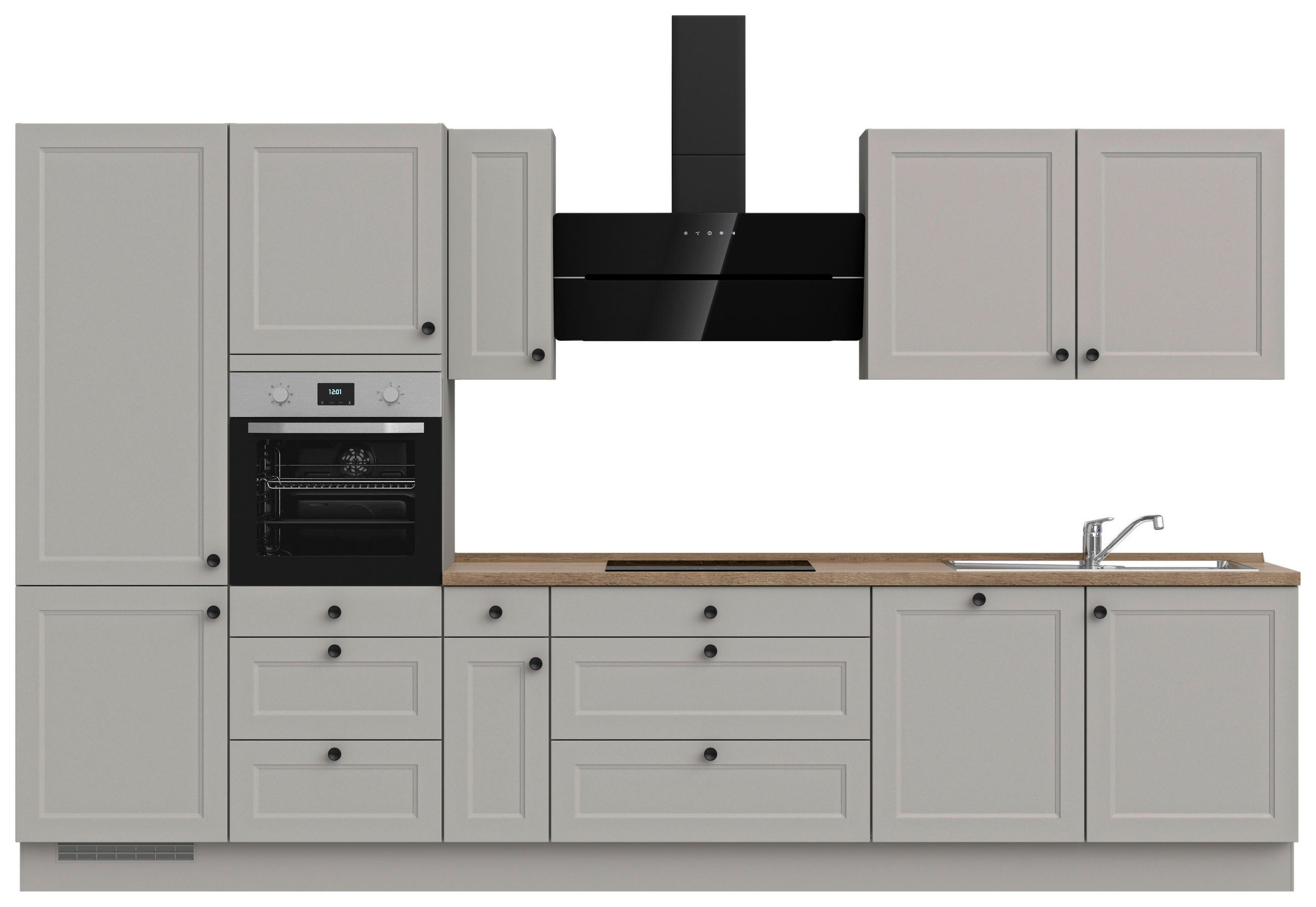 KÜCHENBLOCK 360 cm   in Grau, Eiche dunkel  - Eiche dunkel/Schwarz, MODERN, Holzwerkstoff/Metall (360cm) - Nobilia