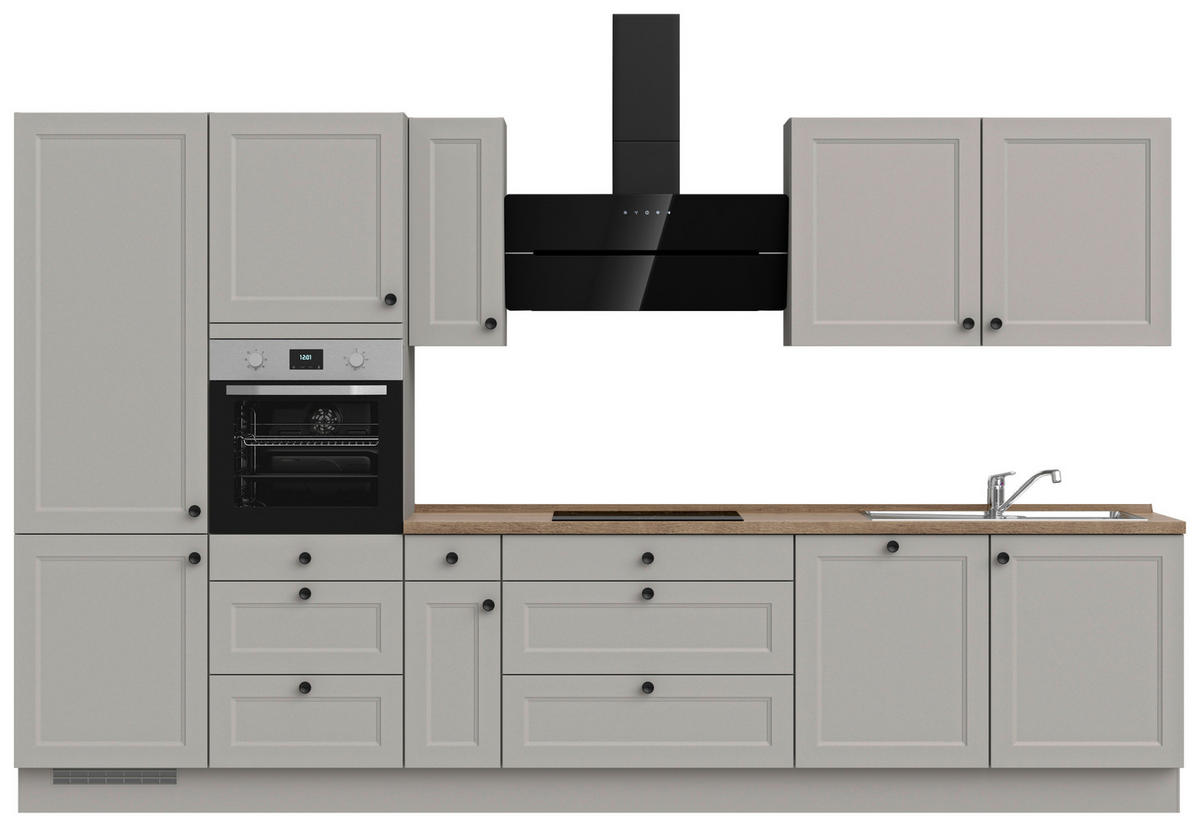 KÜCHENBLOCK 360 cm   in Grau, Eiche dunkel  - Eiche dunkel/Schwarz, MODERN, Holzwerkstoff/Metall (360cm) - Nobilia