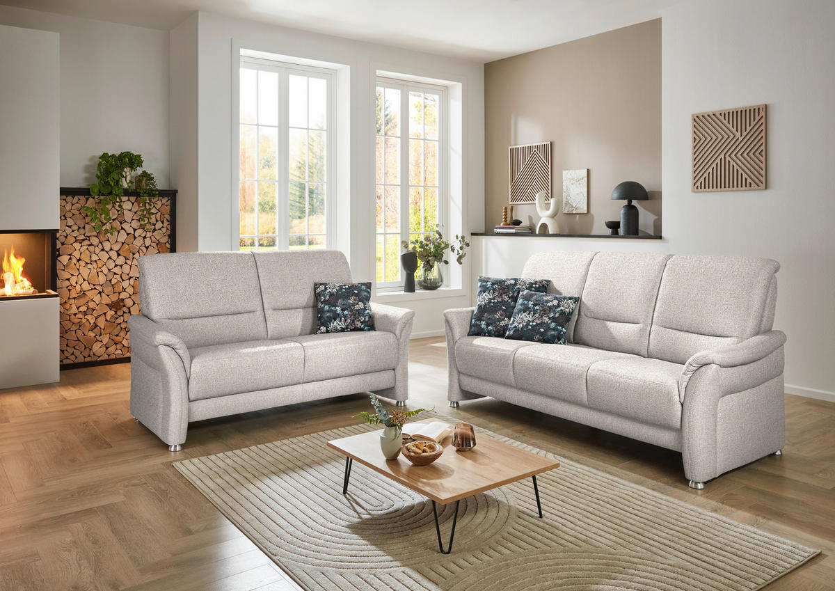 3-SITZER-SOFA Flachgewebe Beige  - Beige/Alufarben, Konventionell, Textil/Metall (198/96/93cm) - Beldomo Premium