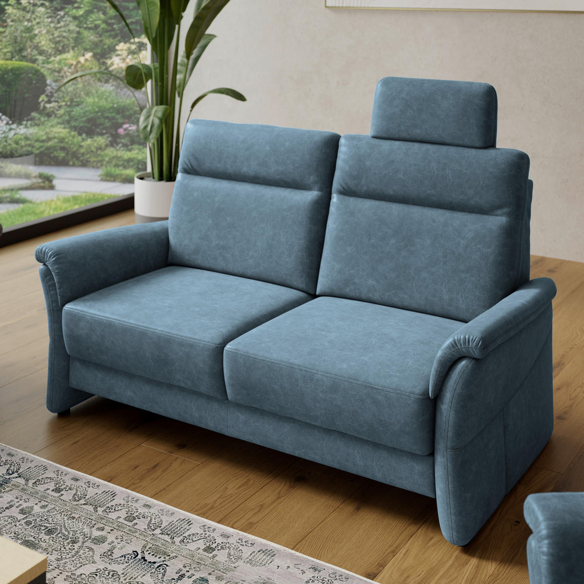 2,5-SITZER Mikrofaser Blaugrau  - Blaugrau/Schwarz, Konventionell, Kunststoff/Textil (170/99/91cm) - Elegando
