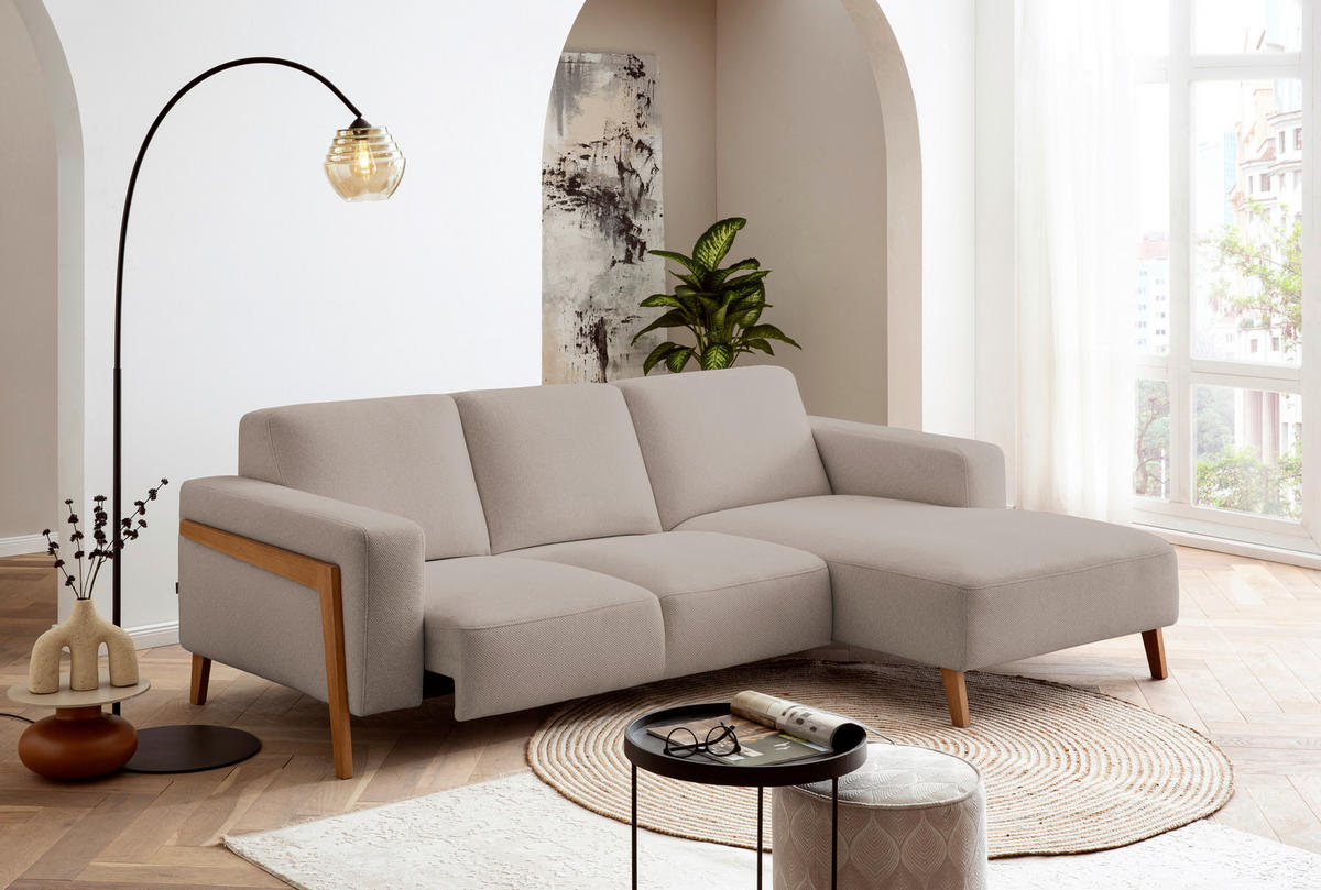 ECKSOFA in Struktur Beige  - Eichefarben/Beige, Design, Holz/Textil (250/163cm) - Stylife