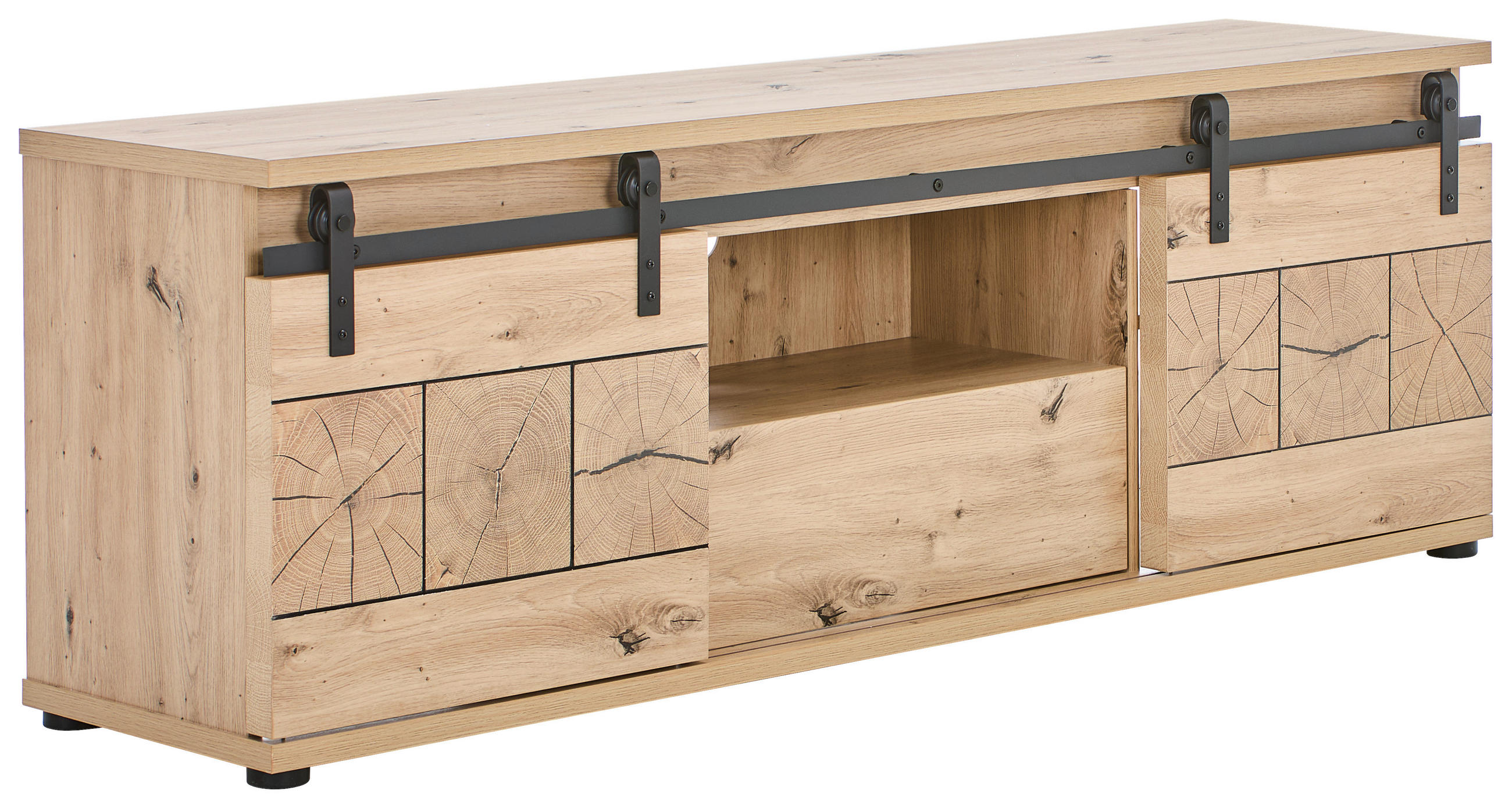 LOWBOARD  in 160/56/40 cm  - Eichefarben/Schwarz, LIFESTYLE, Holzwerkstoff/Kunststoff (160/56/40cm) - MID.YOU