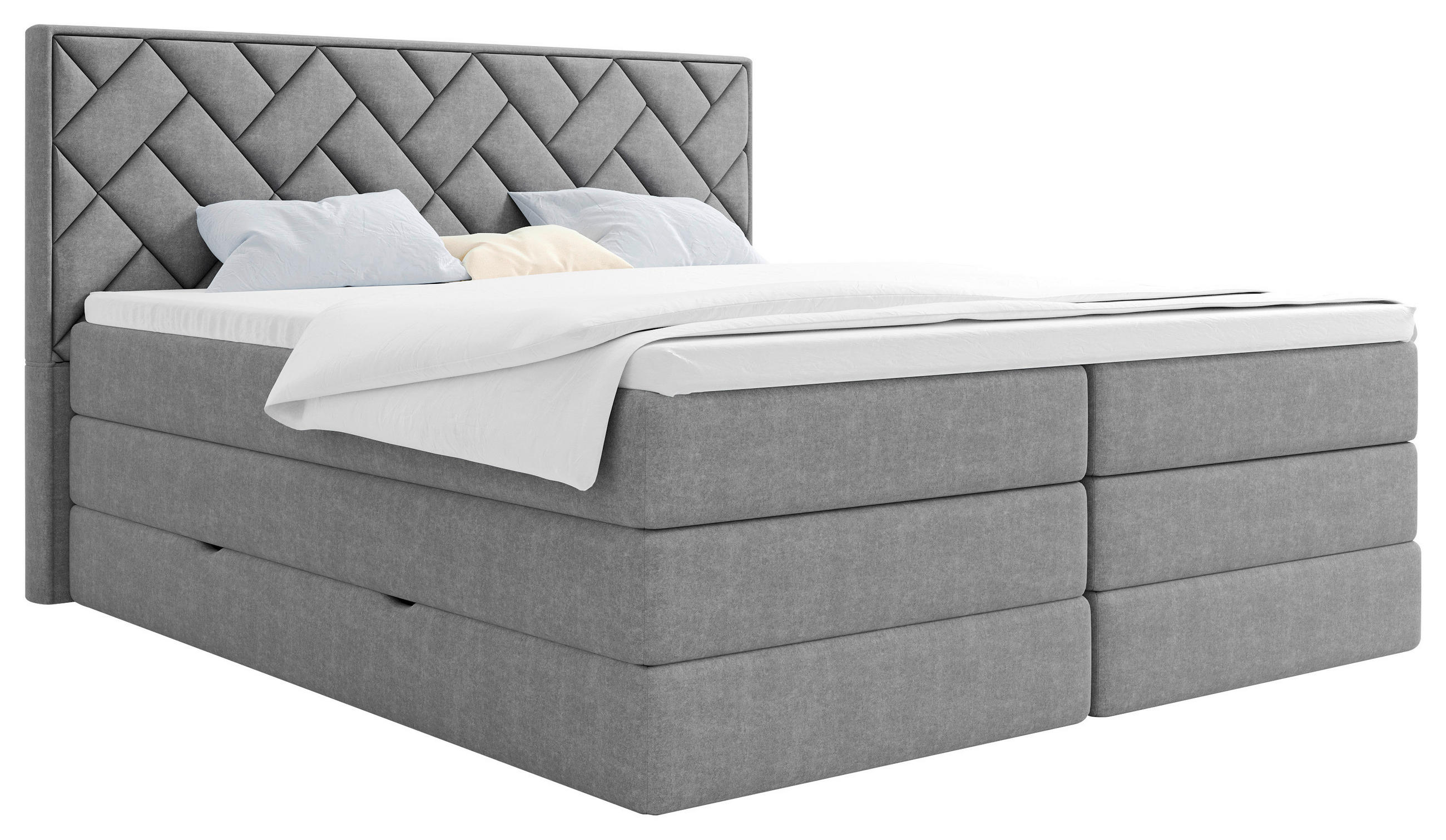 BOXSPRING POSTELJA 140 cm   x 200 cm  , leseni material, tekstil srebrne barve  - srebrne barve/črna, Moderno, umetna masa/leseni material (140/200cm) - Livetastic
