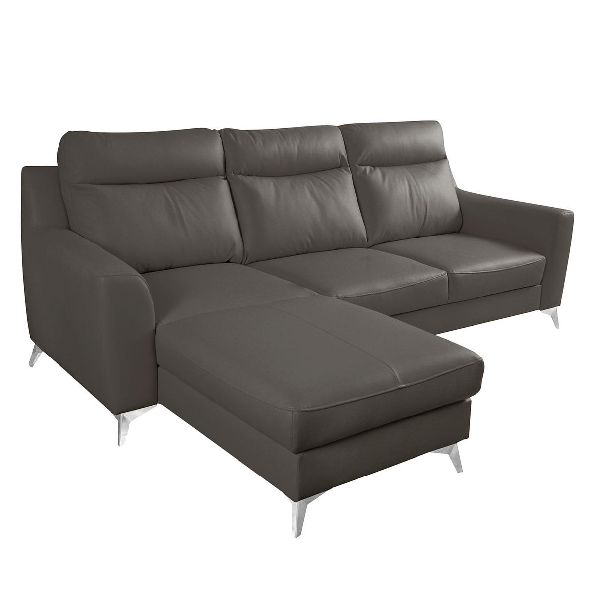 ECKSOFA Lederlook Echtleder Dunkelbraun  - Chromfarben/Dunkelbraun, Design, Leder/Textil (168/236cm) - Livetastic
