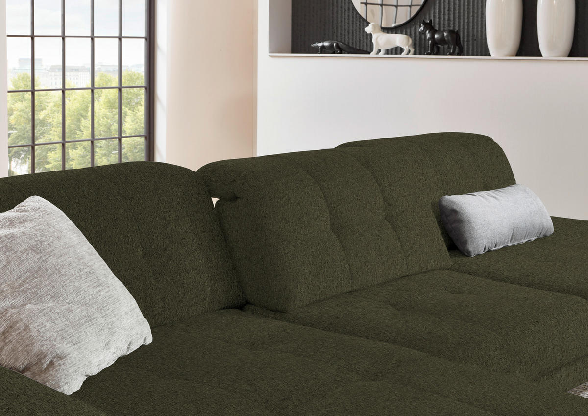 ECKSOFA in Flachgewebe Dunkelgrün  - Dunkelgrün/Schwarz, Design, Textil/Metall (190/309cm) - Beldomo Style