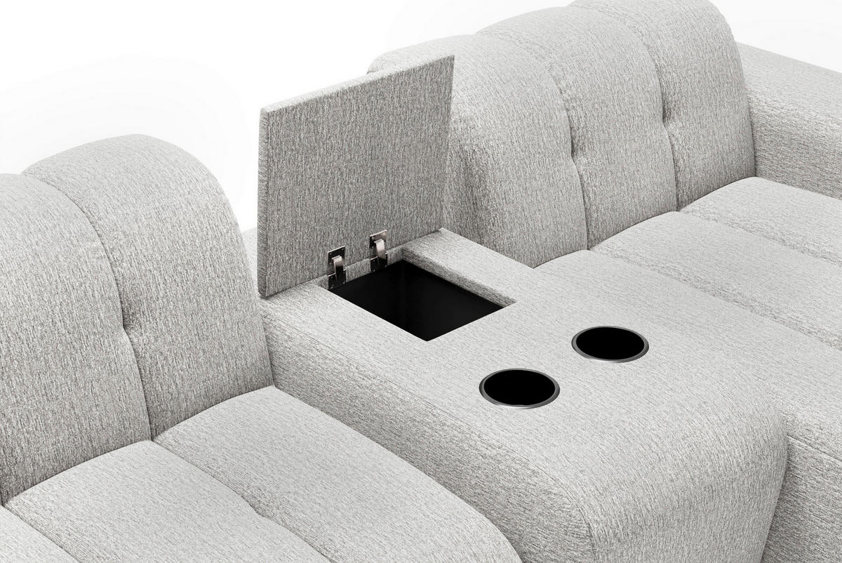 ECKSOFA Perlmutt Chenille Stauraum, Getränkehalter  - Perlmutt/Schwarz, MODERN, Kunststoff/Textil (299/150cm) - Milino