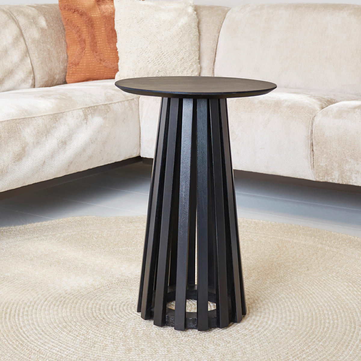 COUCHTISCH Mangoholz massiv 40/40/58 cm rund Schwarz, Braun  - Schwarz/Braun, MODERN, Holz/Metall (40/40/58cm) - MID.YOU