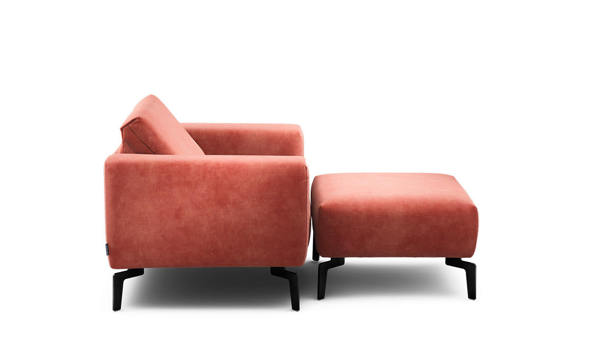 Sessel inkl. Hocker Samt    - Schwarz/Rosa, Design, Textil/Metall (110/85/86-94cm) - SENSOO