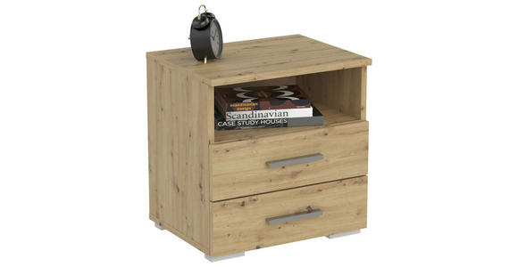 NACHTKÄSTCHEN 45/47/35 cm  in Eiche Artisan  - Alufarben/Eiche Artisan, KONVENTIONELL, Holzwerkstoff/Kunststoff (45/47/35cm) - Carryhome