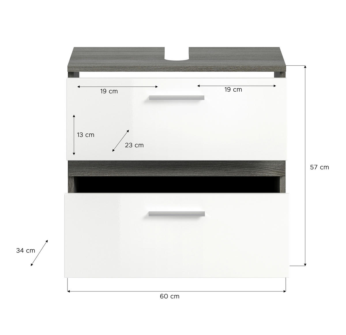 KÚPEĽŇA biela s vysokým leskom  - čierna/biela s vysokým leskom, Modern, kompozitné drevo/plast (60cm) - MID.YOU