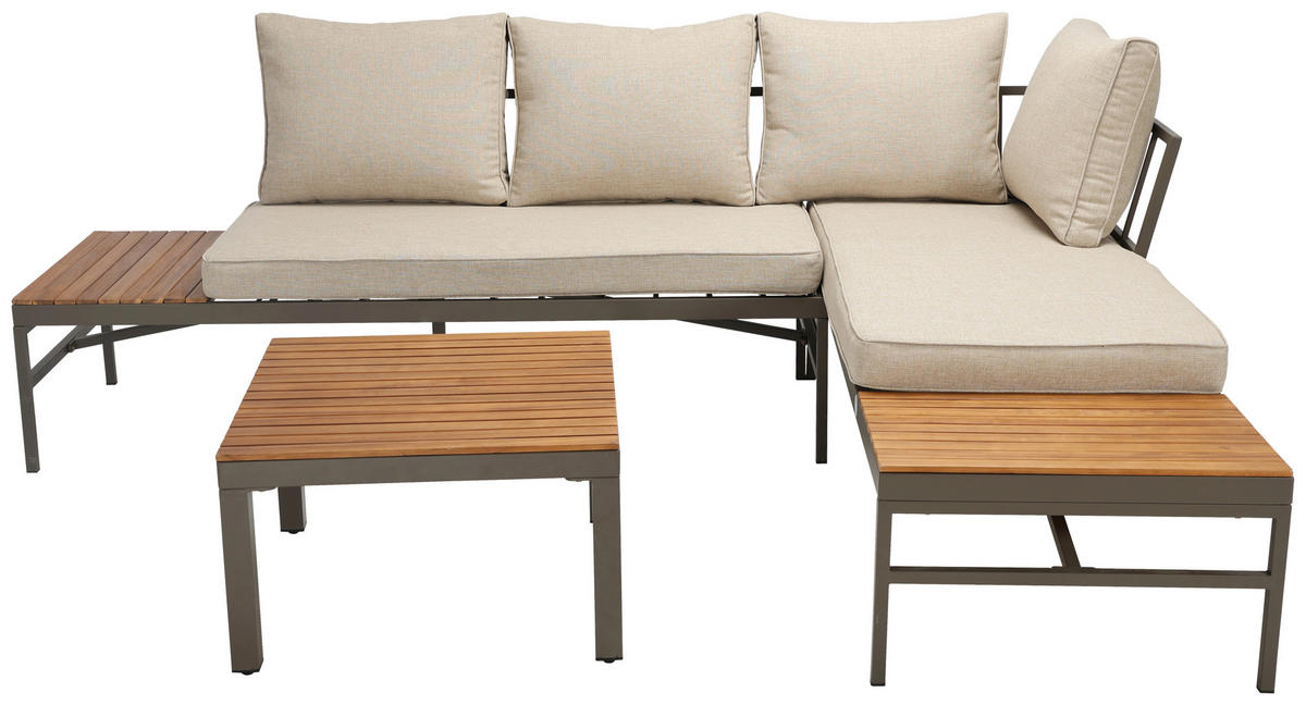 LOUNGEGARNITUR   57/35/57 cm Akazie vollmassiv Aluminium  - Beige/Beigebraun, MODERN, Holz/Textil (57/35/57cm) - Ambia Garden