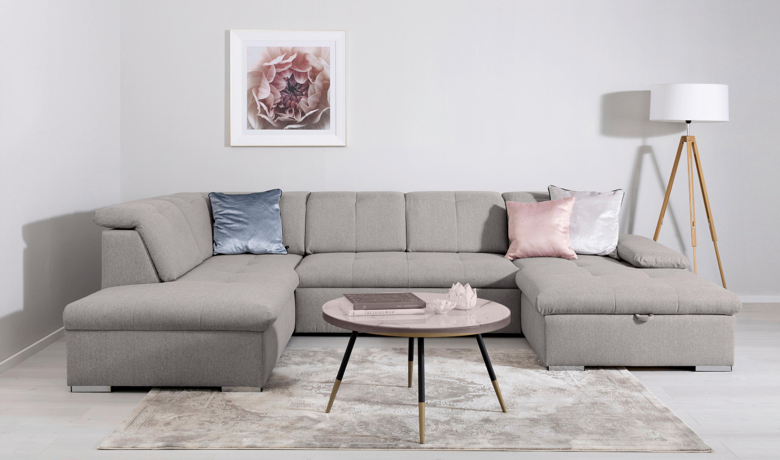 WOHNLANDSCHAFT Ramzes Hellgrau  - Hellgrau/Grau, Design, Textil/Metall (215/328/173cm) - MID.YOU