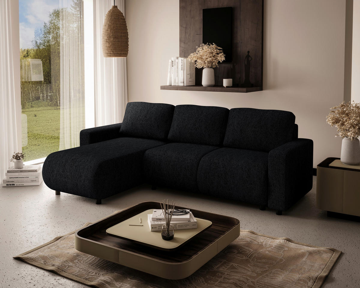 ECKSOFA Schwarz Webstoff  - Schwarz, MODERN, Kunststoff/Textil (150/240cm) - Xora