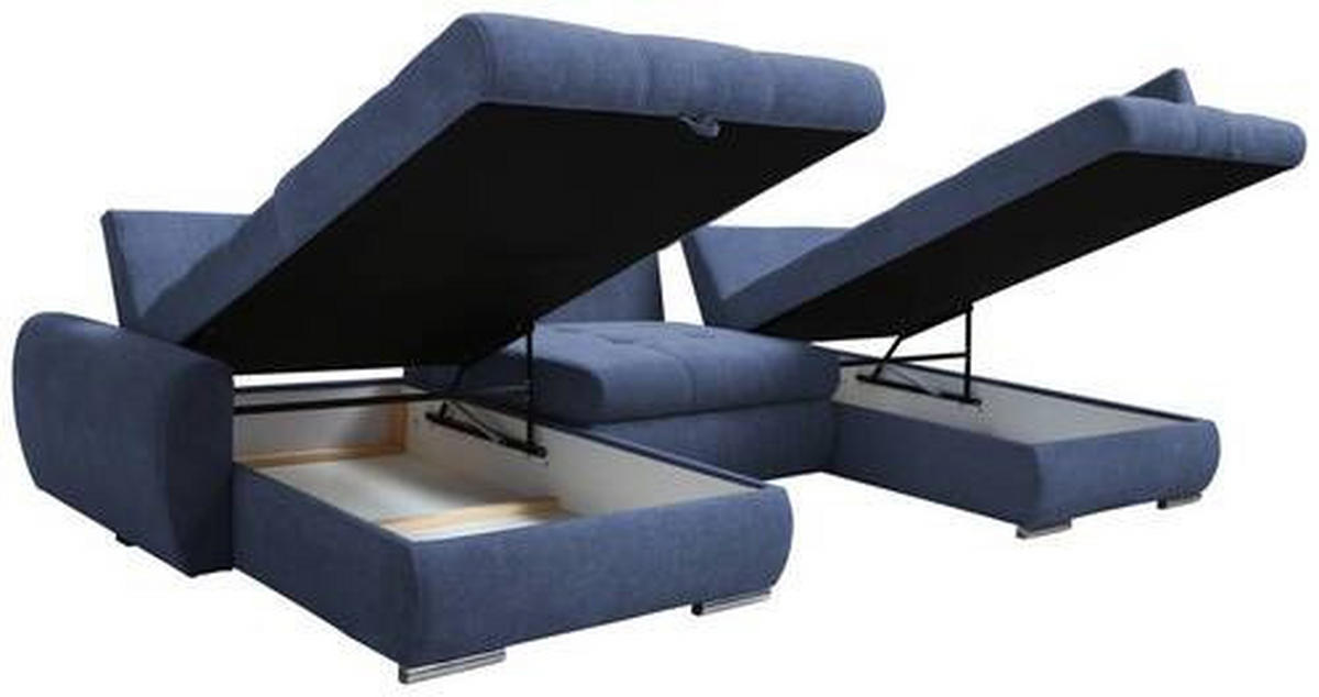 ECKSOFA Dunkelblau Velours  - Chromfarben/Dunkelblau, Design, Kunststoff/Textil (174/322/173cm) - Livetastic