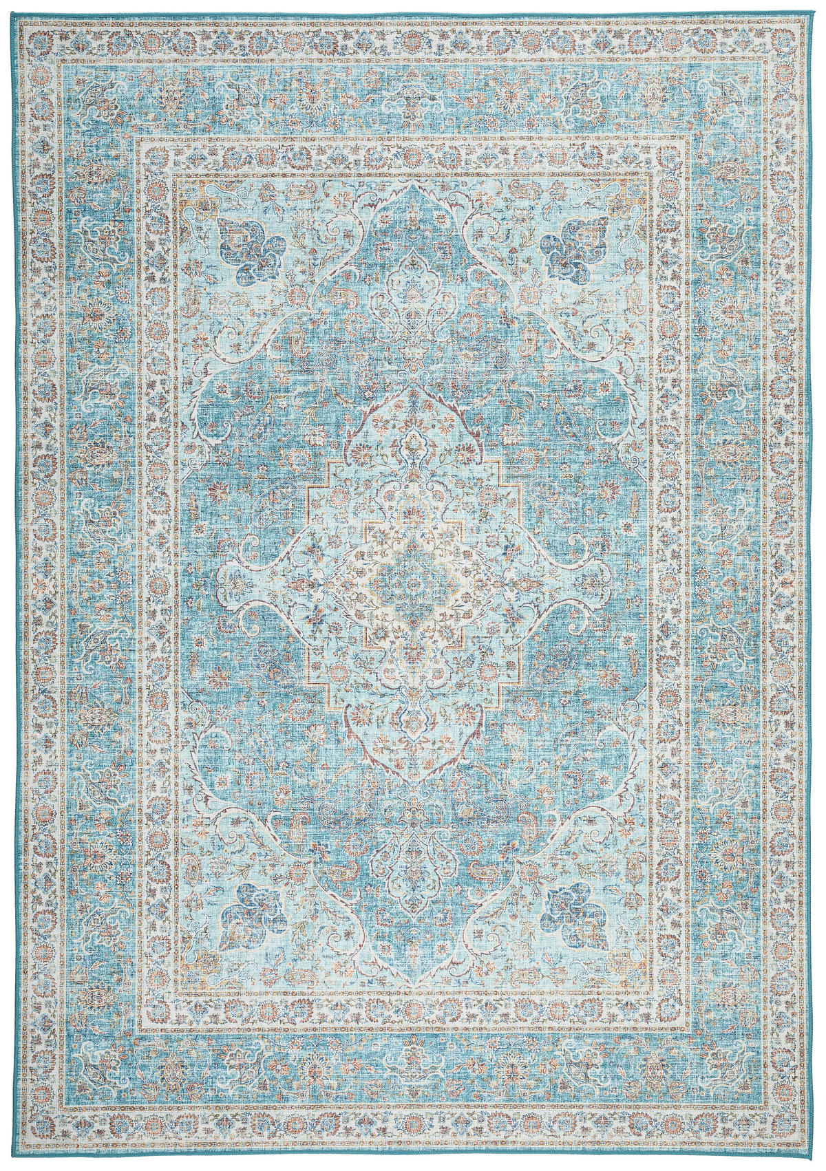 VINTAGE-TEPPICH 160/230 cm Leo Creme, Pastellblau, Cognac  - Pastellblau/Cognac, LIFESTYLE, Kunststoff/Textil (160/230cm) - Novel